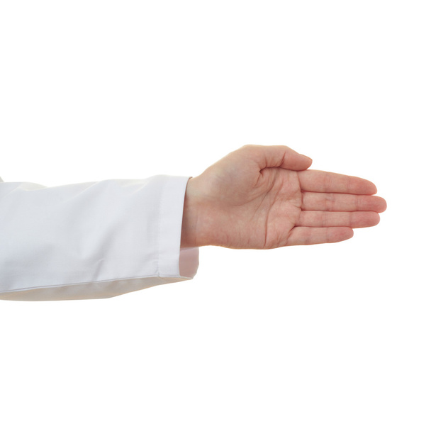 Doctor female hand over white isolated background - Zdjęcie, obraz