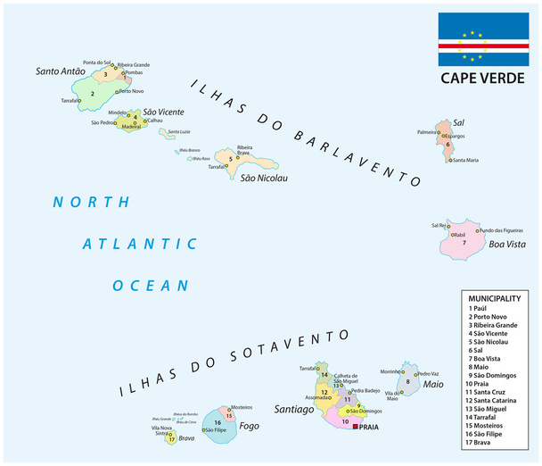 cape verde administrative map with flag - Vector, Image