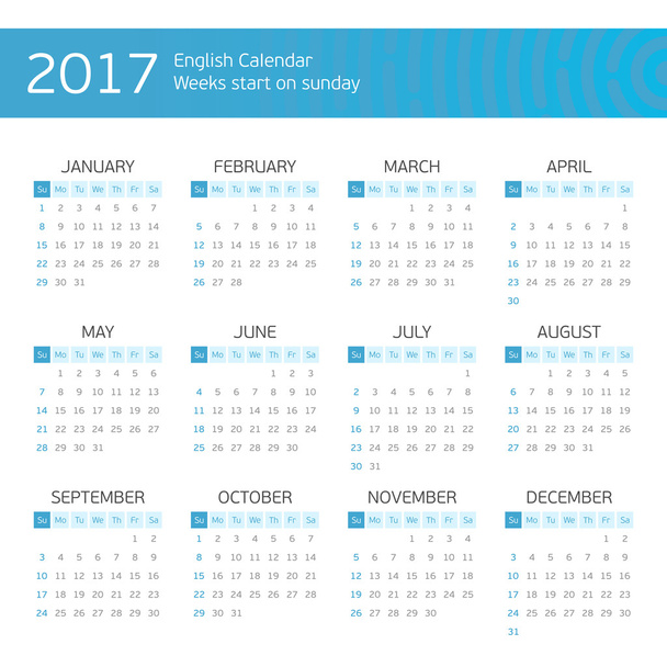 Англійський календар на 2017 роки. - Вектор, зображення