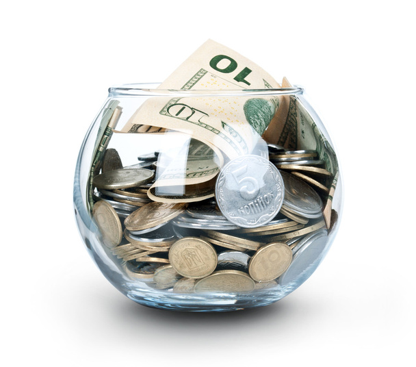 Jar of Money Isolated on a White Background - Photo, Image