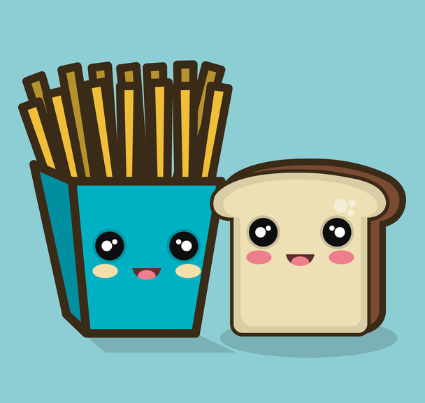 patates ve ekmek yiyecek tasarım izole karikatür - Vektör, Görsel