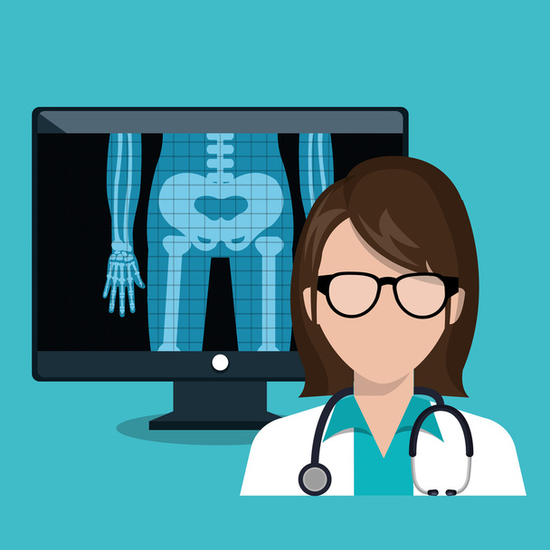 médico digital de la salud. monitor con rayos X. diseño gráfico
 - Vector, imagen