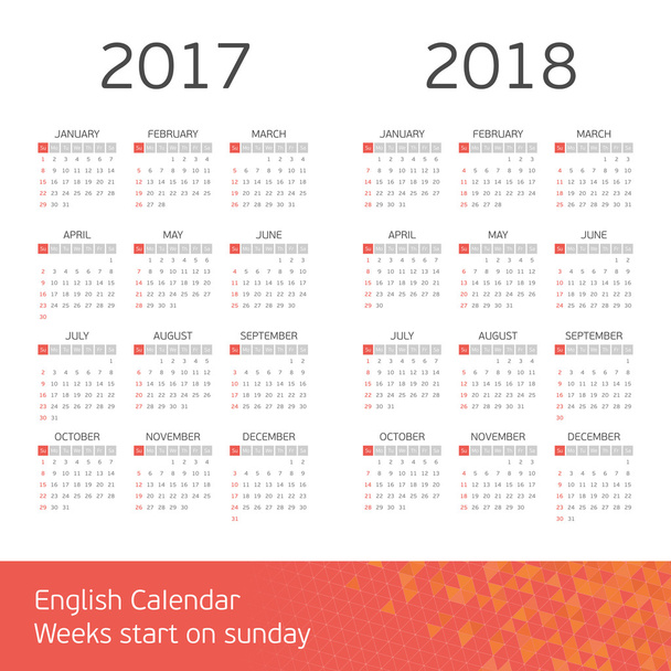 Engelse kalender voor twee jaar. - Vector, afbeelding