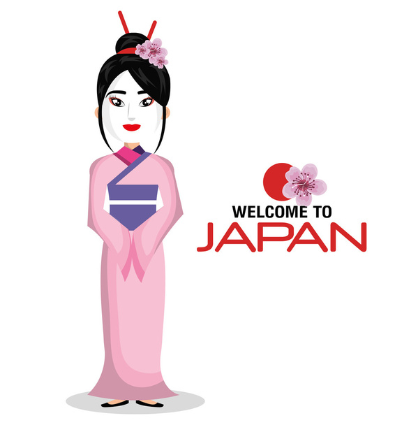 meisje Japanse kimono Welkom japan pictogram - Vector, afbeelding