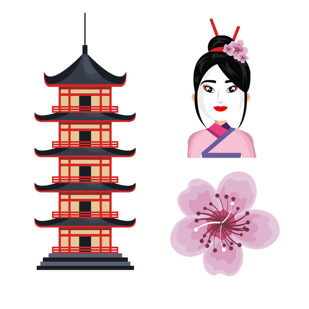 набір іконок японського традиційного дизайну культури
 - Вектор, зображення