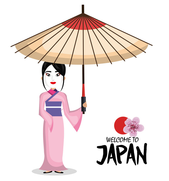 κορίτσι εικονίδιο Καλώς Ιαπωνία Ιαπωνικά κιμονό - Διάνυσμα, εικόνα
