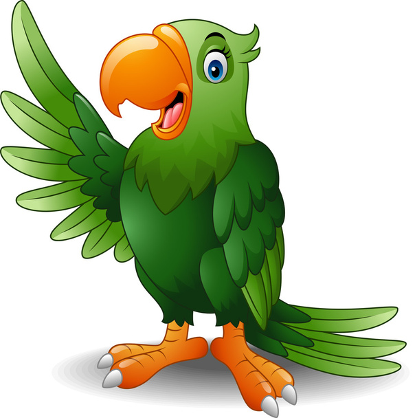 Hullámzó zöld rajzfilm-papagáj - Vektor, kép