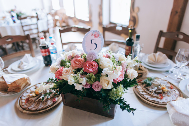 table decor in the restaurant at wedding ceremony - Photo, Image