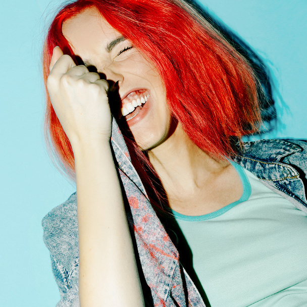 Happy Teenager with Orange hair and denim shirt - Fotografie, Obrázek