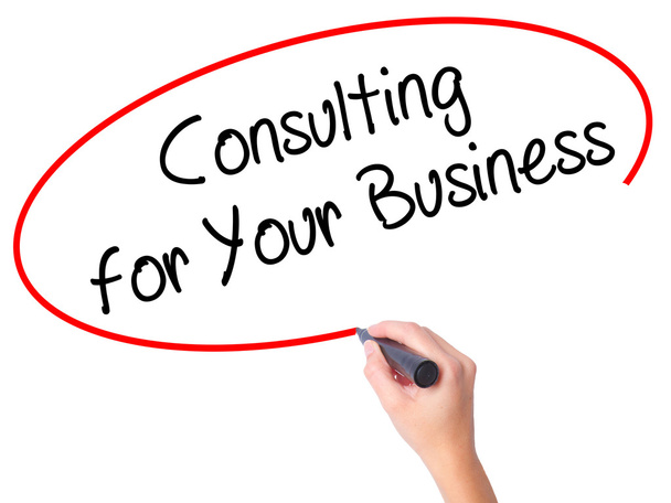 Mujer Hand writing Consulting for Your Business con negro marke
 - Foto, Imagen