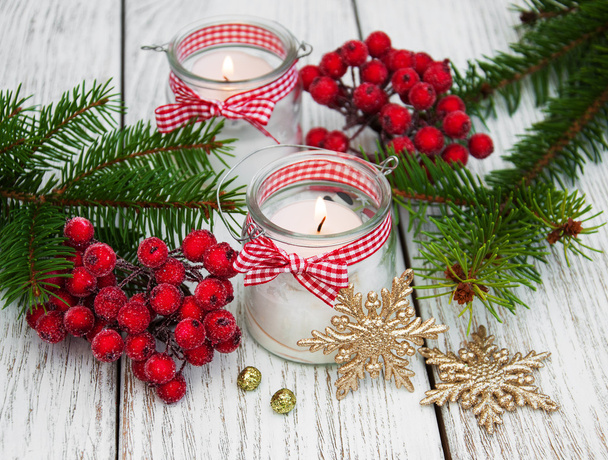  Decorações de Natal velas em jarros de vidro com abeto
 - Foto, Imagem