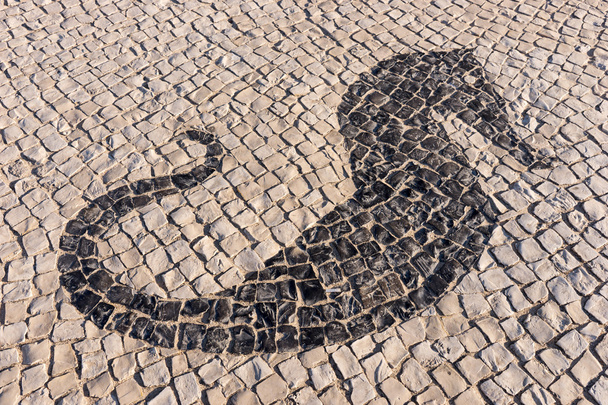 Typical portuguese cobblestone handmade pavement with sea horse - Photo, Image