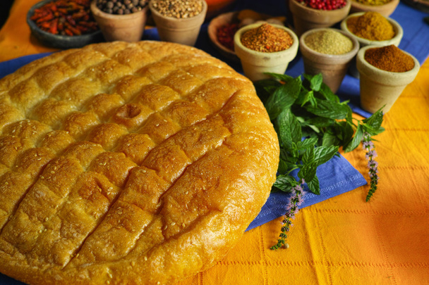 Traditional fresh turkish bread pita and collection of different - Photo, Image
