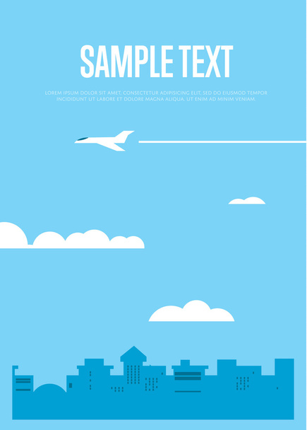 Flying white airplane in blue sky - Vector, Image