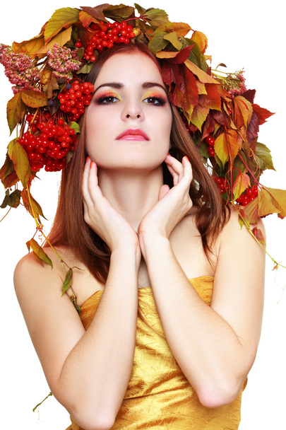 woman in autumn wreath - Photo, image