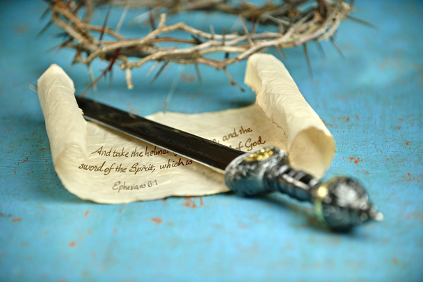 Sword Scroll and Crown of Thorns - Photo, Image