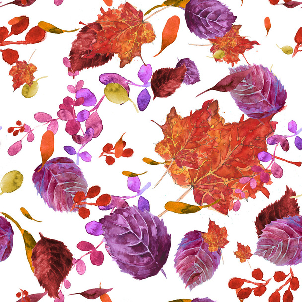 Watercolor seamless pattern with autumn leaves. - Φωτογραφία, εικόνα