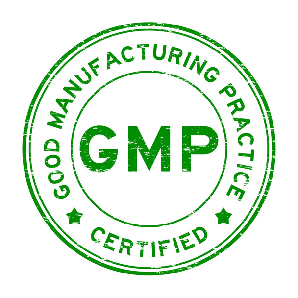 Grunge green GMP certified rubber stamp - Vector, Image