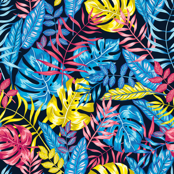 seamless vector graphical artistic tropical nature jungle pattern - Vektör, Görsel