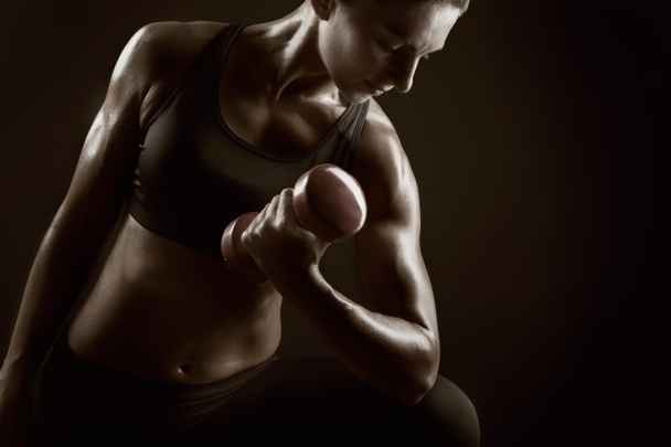 fitness nő súlyzórúdhoz  - Fotó, kép