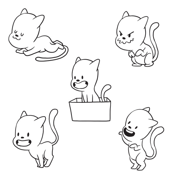 Sevimli küçük kediler, tek renkli tarzı seti - Vektör, Görsel