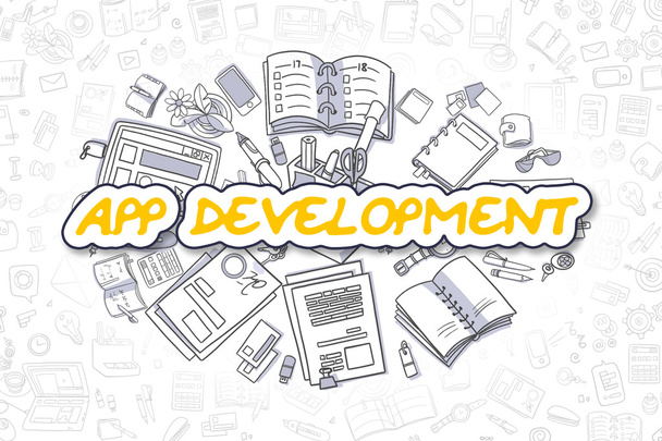 App Development - Doodle Yellow Word. Business Concept. - Photo, Image