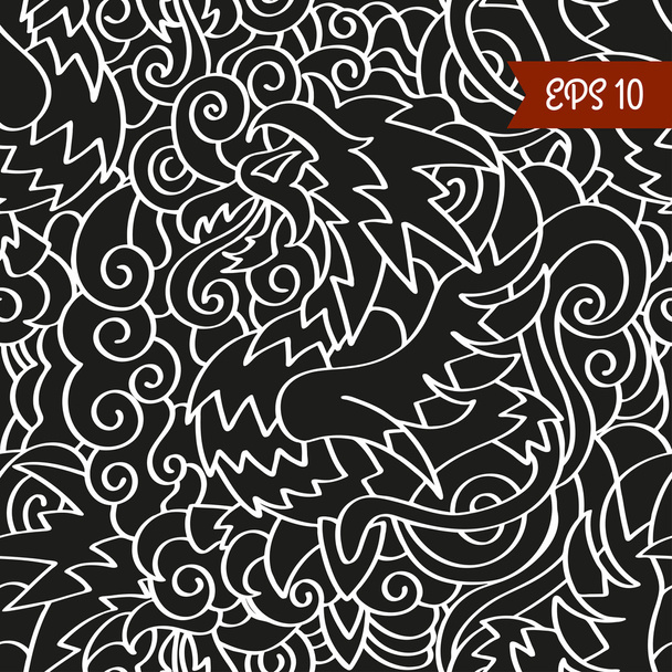 Seamless monochrome pattern of doodle dragon   - Διάνυσμα, εικόνα