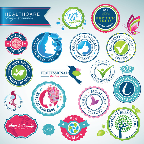 Set of health care badges and stickers - Vector, Image
