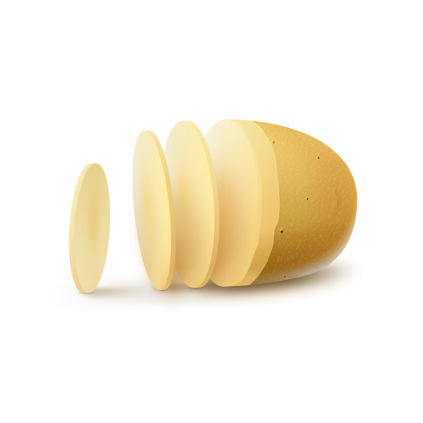 Patata cruda amarilla en rodajas aislada sobre fondo
 - Vector, Imagen