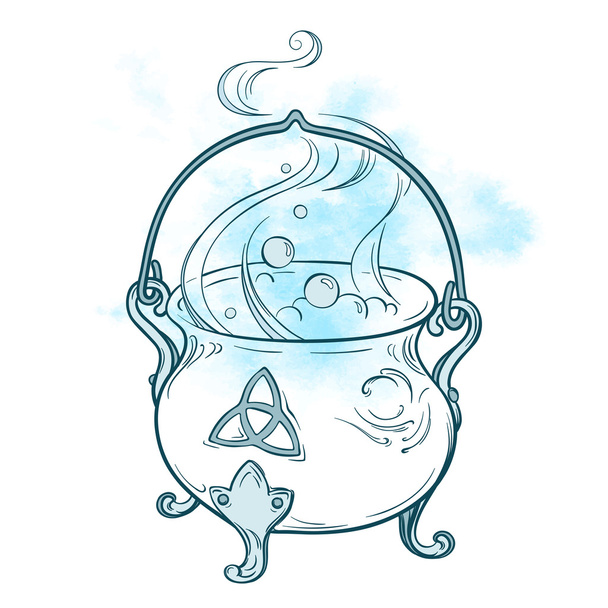Illustrazione vettoriale di calderone magico bollente blu. Disegno disegnato a mano wiccan, astrologia, alchimia, simbolo magico isolato su sfondo acquerello astratto
 - Vettoriali, immagini
