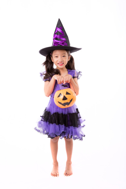 Little witch girl costume isolated on white background, Hallowee - Fotó, kép