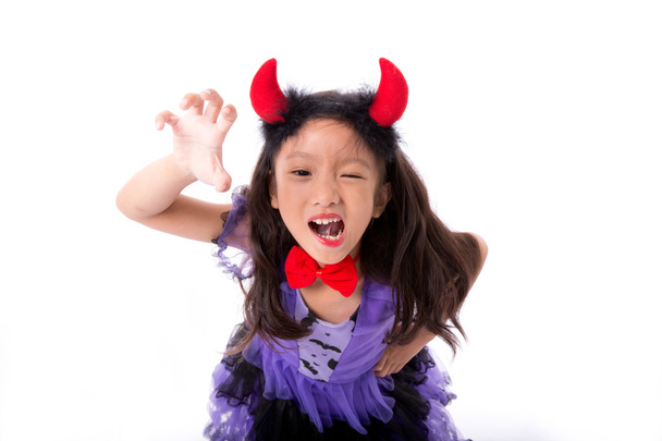 Little witch girl costume isolated on white background, Hallowee - Φωτογραφία, εικόνα