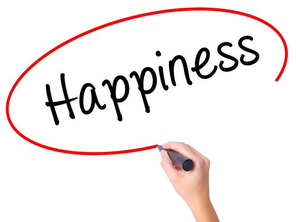 Women Hand writing Happiness with black marker on visual screen - Photo, Image