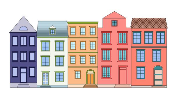 De huizen van de rij van kleur, vectorillustratie - Vector, afbeelding