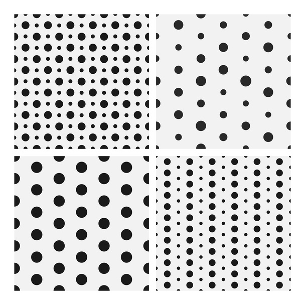 Zwart-wit gestippelde naadloze patronen collectie, zwart / wit polka dots - Vector, afbeelding