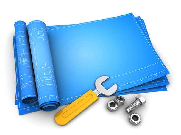 Blueprints template with wrench - Foto, Bild