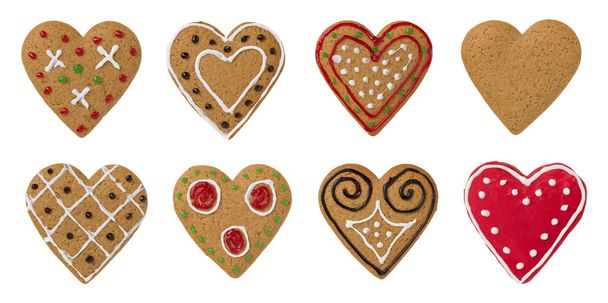 Several gingerbread hearts on a white background - Photo, Image