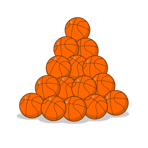 バスケットボールボールの山。オレンジ色のボールの多く。スポーツアクセサリー - ベクター画像
