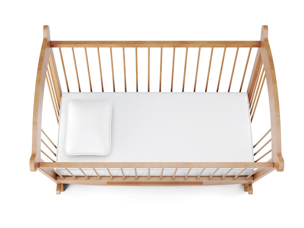 Drewniane łóżeczko dziecięce na białym tle. renderowania 3D - Zdjęcie, obraz