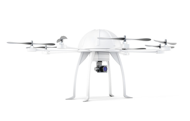 Multicopter auf weißem Hintergrund. 3D-Darstellung - Foto, Bild