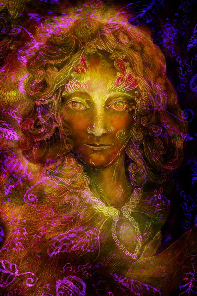 espíritu de hadas fantasía verde con adornos de hojas, collage de ilustración
 - Foto, imagen