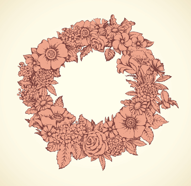 Vector monochrome illustration. Ukrainian Wreath - Vektör, Görsel