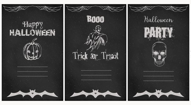 Halloween greeting vector cards set. Grunge chalkboard style. - Wektor, obraz