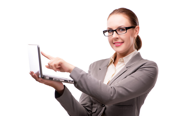 Femme d'affaires avec ordinateur portable isolé sur blanc - Photo, image