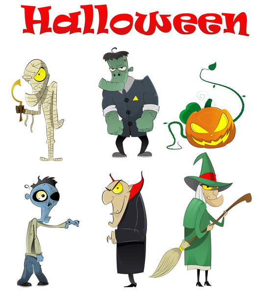 Conjunto vetorial de diferentes monstros de desenhos animados de Halloween
 - Vetor, Imagem