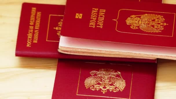 Kırmızı kaplı ile Rusya Federasyonu yabancı pasaport. - Video, Çekim
