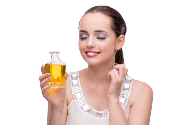 Üveg parfüm elszigetelt fehér nő - Fotó, kép