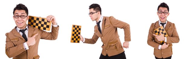 Lustiger Schachspieler isoliert auf Weiß - Foto, Bild