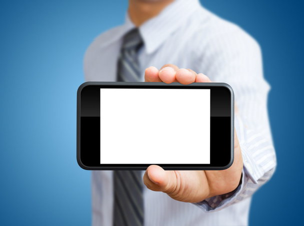 Téléphone portable à écran tactile en main
 - Photo, image