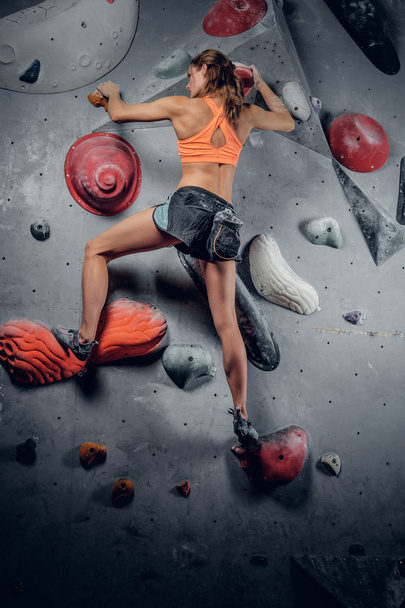 Atlética hembra escalando en una pared de escalada
  - Foto, Imagen
